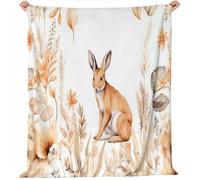 White Children's Blanket Flannel Blanket, Watercolor AnimalsRice RabbitsPlants Print Soft Blankets Comfort Warm for All Seasons - Soft for Bedroom Office Sofa 100 x 130 cm