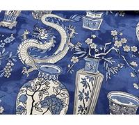 White Chinese Dragon Digitally Printed Fabric Asian Porcelain Motif Material Home Decor Curtain Upholstery - Blue & White (10cm x 15cm Sample)