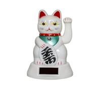 White Chinese Solar Cat 5 Solar Powered Oriental Fortune Lucky Cat Waving Moving Arm Solar Power Chinese Oriental Maneki Neko Feng Shui Money Decoration Chinese Gift Fortune Luck Wealth Prosperity