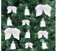 White Christmas Decoration, 12 Piece Christmas Tree Decoration Angel Wings and Round Feather Pendant Set, Christmas Tree Decoration for Indoor Christmas Wedding Home Party