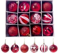 white christmas decorations christmas hanging ornament tree decorations blue christmas tree baubles burgundy blue and silver christmas baubles (12PCS New Upgrade Red, 6CM)