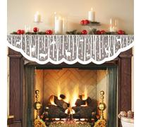 White Christmas Fireplace Mantel Cover - Lace Reindeer Snowflake Mantle Scarf Garland Runner Decor - Xmas Fireplace Decorations for Living Room - Winter Holiday Birch Tree Snow Woodland Mantel Scarf