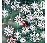 White Christmas Hanging Decorations,36PCS Glitter Snowflake Christmas Decorations,Snowflake Hanging Ornaments Pendants for Christmas Tree Holiday and Party(White 36pcs)