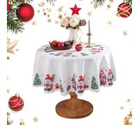 White Christmas Round Tablecloth 150cm - Waterproof & Washable Polyester, Gingerbread/Santa Designs, Elegant Spill Proof Cover for UK Holiday Dinner Parties (Santa Claus)