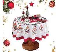 White Christmas Round Tablecloth 150cm - Waterproof & Washable Polyester, Gingerbread/Santa Designs, Elegant Spill Proof Cover for UK Holiday Dinner Parties (Gingerbread Man)
