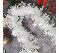 White Christmas Snowflake Tinsel Garland, 10m / 32.8ft Christmas Tree Metallic Tinsel Xmas Tinsel Shiny Garland Thick Hanging Decorations for Christmas Party Home Decorations (White)