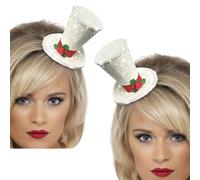 White Christmas Top Hat Ladies Xmas Fascinator Womens Fancy Dress Accessory