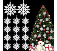 White Christmas Tree Decorations - 12 Pc Snowflake Baubles, Hanging Ornaments for Xmas