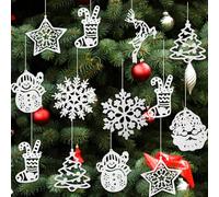 White Christmas Tree Decorations,42Pcs White Glitter Hanging Snowflake Decors with String,Durable Winter Xmas Tree Decorations,Sparkling Snowflakes Ornaments for Ceiling Window Indoor Outdoor