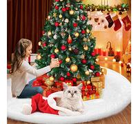White Christmas Tree Skirt 48Inch - BukyTom 122cm Large Round Plush White Xmas Tree Skirt Plush Faux Fur Tree Base Cover for Merry Christmas New Year Outdoor Indoor Home Party Decorations