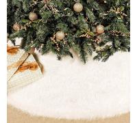 White Christmas Tree Skirt Base Faux Fur Xmas Floor Mat Ornament Decoration