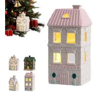 White Christmas Village Houses,Ceramic Houses with Christmas Trees,Small Light Up Xmas Village House Set for DIY,Winter Holiday Home Decor,Tabletop Centerpiece,Xmas Gifts for Lovers