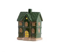 White Christmas Village Houses,LED Lighted Ceramic White Small House and Xmas Tree Tabletop Figurines, Light Up Christmas Decorations for Home Shelf Cabinet Table Winter Deco