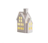 White Christmas Village Houses, Light Up Christmas Village Set, Ceramic LED Xmas House Ornament, Porcelain Houses Desktop Decorations Tabletop Centerpiece for Home Office Holiday (White D 1pcs)