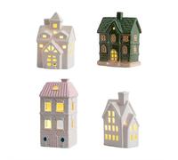 White Christmas Village Houses, Light Up Christmas Village Set, Ceramic LED Xmas House Ornament, Porcelain Houses Desktop Decorations Tabletop Centerpiece for Home Office Holiday (Mix color 4pcs)