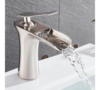 White Chrome Basin Faucets Waterfall Bathroom Faucet Single Handle Hot Cold Water Mixer Tap Bath Sink Crane(Short Brush Nickle)