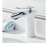 White & Chrome Bathroom Sink Mixer Tap - Waterfall Single Hole Faucet, Modern Design Bathroom Tap for Stylish Washbasin, Durable & Easy to Install