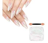 White Chrome Nail Powder BISHENGYF - 1g Super Nail Glitter Chrome Powder for Gel Nail, Green Aurora Mermaid Pearl Nail Chrome Metal Mirror Glaze Donut Chrome Nail for Polish DIY Nail Art Decor Home