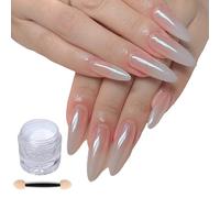 White Chrome Nail Powder Shimmered Chrome Pigment Mirrored Effect Nails Art for Manicures Decorations White Chrome Nail Powder Mirrored Effect Nails Art Powder Chrome Pigment Powder