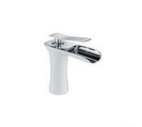 White Chrome Solid Brass Single Lever Basin Mixer Tap with Waterfall Spout for Bathroom Sink, Deck Mounted Faucet for Standard Basin Configurations(S)