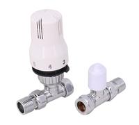 White&Chrome Thermostatic Straight Radiator Towel Rail Valves 15mm TRV Tap with Free Manual Straight Valve