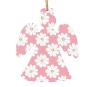 White Chrysanthemum Texture Chart Wooden Christmas Tree Ornaments Angel Shape 4 PCS - Vintage Pendant Decorations for Holiday Home Decor