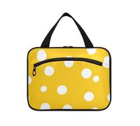 White Circular Spots on A Yellow Background Hanging Bags for Traveling with Hook, Designer Foldable Toiletry Organizer for Traveler Traveling kit de para Mujer L