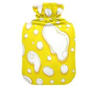 White Circular Spots on A Yellow Background hot Waterbottle with Soft Cover, 2L Warm Water Bottle for Bed for Neck Shoulder Warmer, Menstrual Cramps, Bolsa de agua Caliente para el Dolor