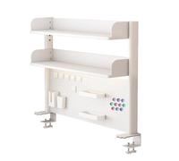 White Clamp-On Desk Shelf with Pegboard 39.4in Desktop Bookshelf Storage Multi-Purpose Countertop Hutch for Home Office Dorm or Gaming Setup