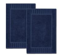 White Classic Luxury Bath Mat Floor Towel Set - Absorbent Cotton Hotel Spa Shower/Bathtub Mats [Not a Bathroom Rug] 22"x34" | 2 Pack | Navy Blue