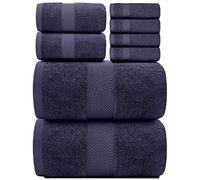 White Classic Luxury Bath Towel Set of 8 Pieces - 100% Turkish Cotton 700 GSM Highly Absorbent Towels for Bathroom, 2 Bath Towels, 2 Hand Towels, 4 Washcloths - Navy Blue