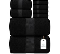 White Classic Luxury Bath Towel Set of 8 Pieces - 100% Turkish Cotton 700 GSM Highly Absorbent Towels for Bathroom, 2 Bath Towels, 2 Hand Towels, 4 Washcloths - Black