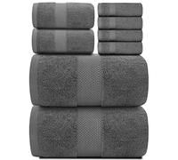 White Classic Luxury Bath Towel Set of 8 Pieces - 100% Turkish Cotton 700 GSM Highly Absorbent Towels for Bathroom, 2 Bath Towels, 2 Hand Towels, 4 Washcloths - Dark Grey