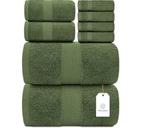 White Classic Luxury Bath Towel Set of 8 Pieces - 100% Turkish Cotton Highly Absorbent Towels for Bathroom, 2 Luxury Bath Towels 700GSM, 2 Hand Towels, 4 Washcloths, Sage Green
