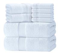 White Classic Luxury Bath Towel Set of 8 Pieces - 100% Turkish Cotton Highly Absorbent Towels for Bathroom, 2 Luxury Bath Towels 700GSM, 2 Hand Towels, 4 Washcloths - White