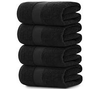 White Classic Luxury Bath Towels Large Pack of 4, Hotel Quality Bathroom Towel Set 137 x 68 cm, Black Shower Cotton Towels 4 Pack, Large Thick Plush Bath Towels 700 Gsm For Body, Hair, Pool, Black