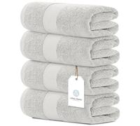 White Classic Luxury Bath Towels Set of 4 Large - 700 GSM Cotton Ultra Soft Bath Towels 27x54 | Highly Absorbent and Quick Dry | Hotel Towels for Bathroom Luxury, Plush Shower Towels, Silver