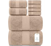 White Classic Luxury Brown Bath Towel Set of 8 Pieces - 100% Turkish Cotton 700 GSM Highly Absorbent Towels for Bathroom, 2 Bath Towels, 2 Hand Towels, 4 Washcloths - Taupe