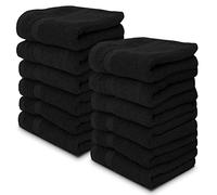 White Classic Luxury Cotton 12 Pc Flannel Set, Hotel Style Small Bath Towel and Face Cloth 33x33 cm, Black Soft Plush Flannels Pack of 12, Thick High Absorbent Wash Clothes, Face Towels