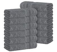 White Classic Luxury Cotton 12 Pc Flannel Set, Hotel Style Small Bath Towel and Face Cloth 33x33 cm, Dark Grey Soft Plush Flannels Pack of 12, Thick High Absorbent Wash Clothes, Face Towels