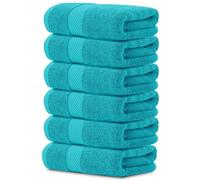 White Classic Luxury Hand Towels | Cotton Hotel spa Bathroom Towel | 16x30 | 6 Pack | Aqua