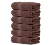 White Classic Luxury Hand Towels | Cotton Hotel spa Bathroom Towel | 16x30 | 6 Pack | Brown