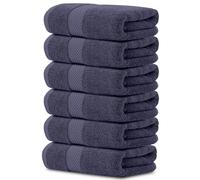 White Classic Luxury Hand Towels | Cotton Hotel spa Bathroom Towel | 16x30 | 6 Pack | Navy Blue