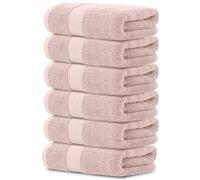 White Classic Luxury Hand Towels | Cotton Hotel spa Bathroom Towel | 16x30 | 6 Pack | Pink