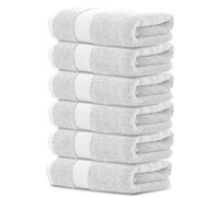 White Classic Luxury Hand Towels | Cotton Hotel spa Bathroom Towel | 16x30 | 6 Pack | Silver