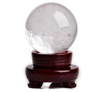 White Clear Crystal Ball Statue Quartz Sphere with Wood Stand Large Crystal Ball for Fengshui, Divination,Home Office Decoration,3.9"(10cm)