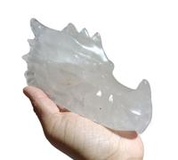 White Clear Crystal Carving Dragon Skull Quartz Office Decorati Home Decor