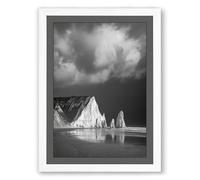 White Cliffs at Dusk Scandinavian Framed Wall Art Print A4 (29.7×21cm) White, Wall Decor for Living Room, Bedroom, Office & Home, Ready to Hang, Art Gift