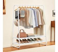 (White) Clothes Rail, Clothes Rack with Shoe Shelf, Heavy-Duty Storage Rack, 6 Storage Shelves
