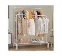 (White) Clothes Rail Heavy Duty Clothes Rack Metal Double Poles Clothing Garment Rack Hanger 144x110x55cm Freestanding Coat Rack with Bottom Storage Shelf